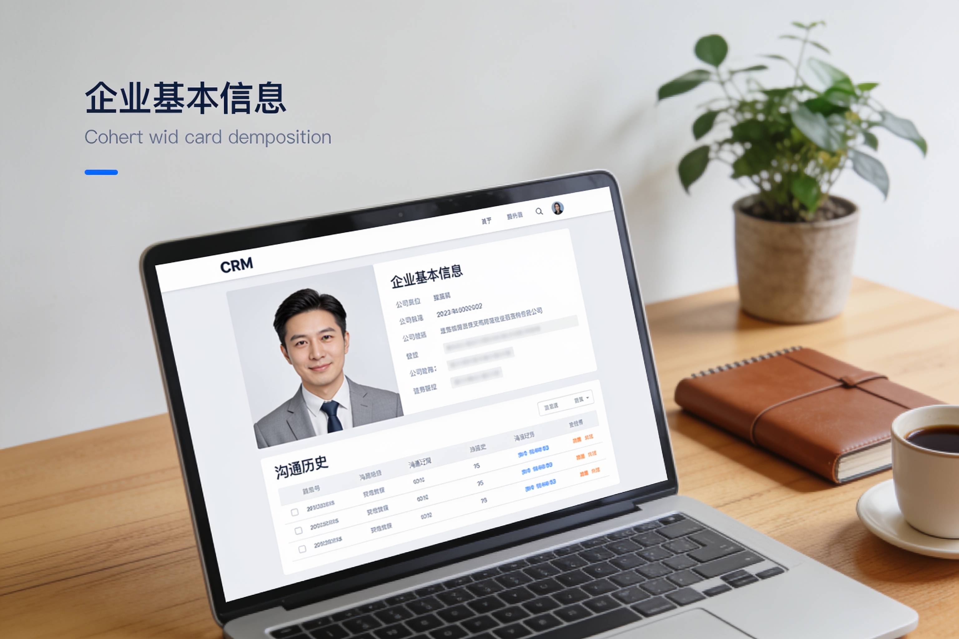 客户档案详情页展示企业基本信息和沟通历史